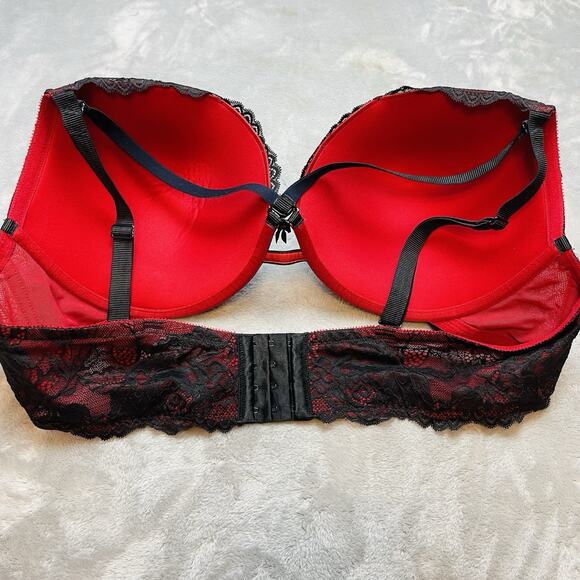 Torrid Curve Removable Strap Push Up Bra Womens 46D Red Black Lace Underwire - Picture 4 of 8